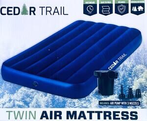 NEW! Cedar Trail Twin Air Mattress w/ Electric Air Pump & 3 Nozzles Blue